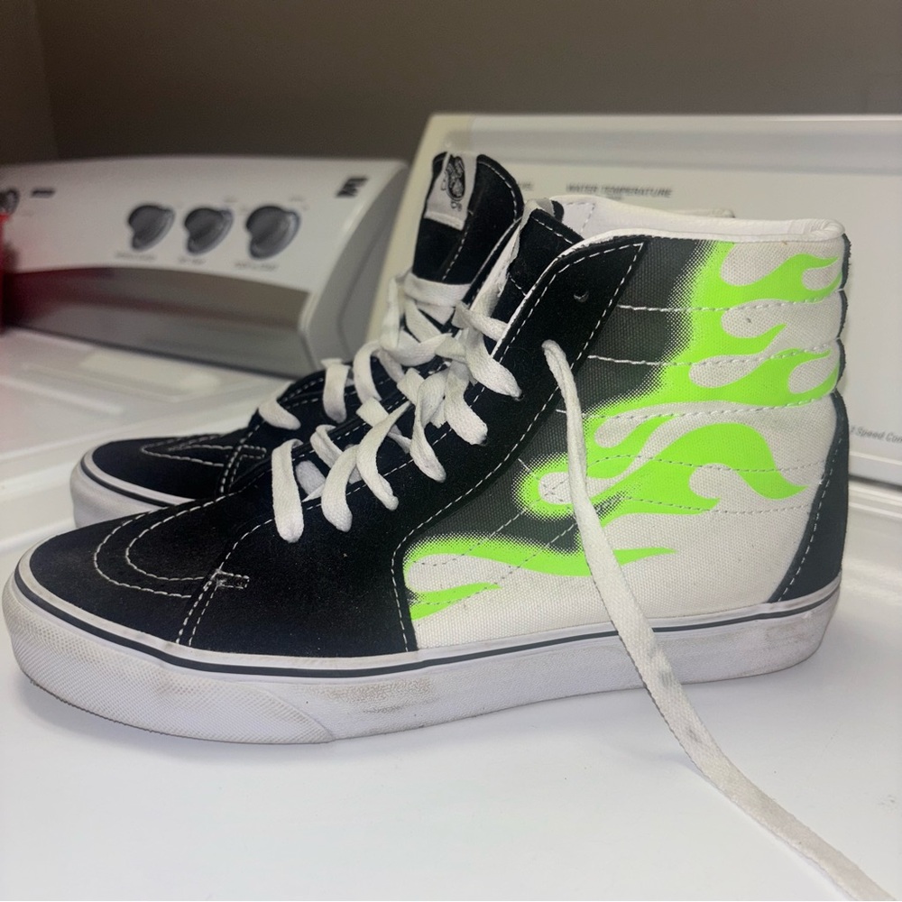 Vans High Top Skate Sneakers with Green Flames